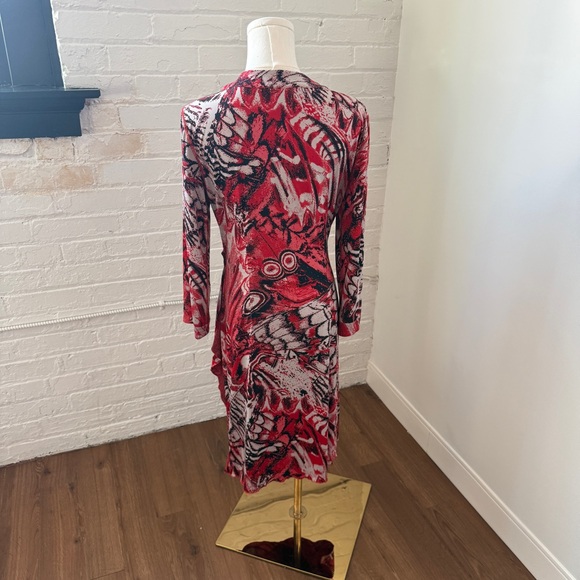 Vibrant Burnt Orange Abstract Long Sleeve Dress - Picture 4 of 5